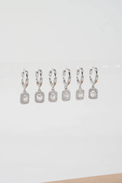 Kadın Vip Seri Özel Tasarım Baget Zirkon Taşlı 6'lı Küpe Seti - 2