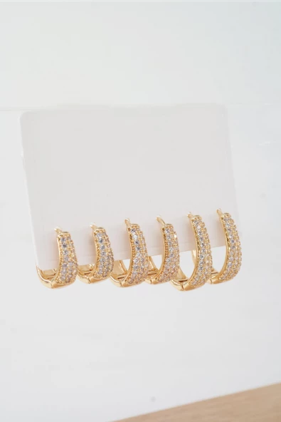 Kadın Vip Seri Özel Tasarım Baget Zirkon Taşlı 6'lı Küpe Set ürün görseli