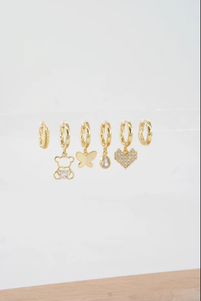 Kadın Vip Seri Özel Tasarım Baget Zirkon Taşlı 6'lı Küpe Seti - 2