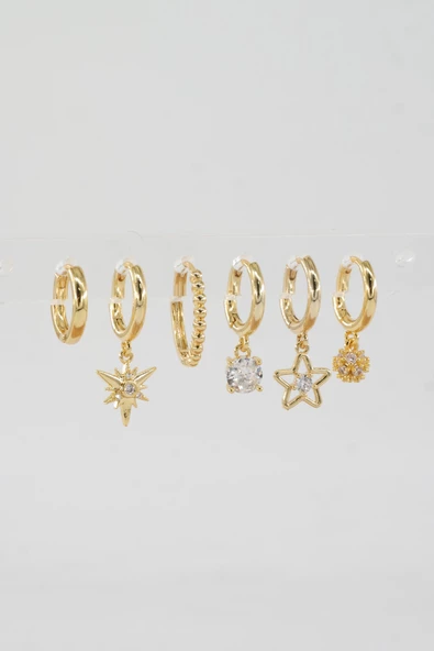 Kadın Vip Seri Özel Tasarım Baget Zirkon Taşlı 6'lı Küpe Seti - Resim 2