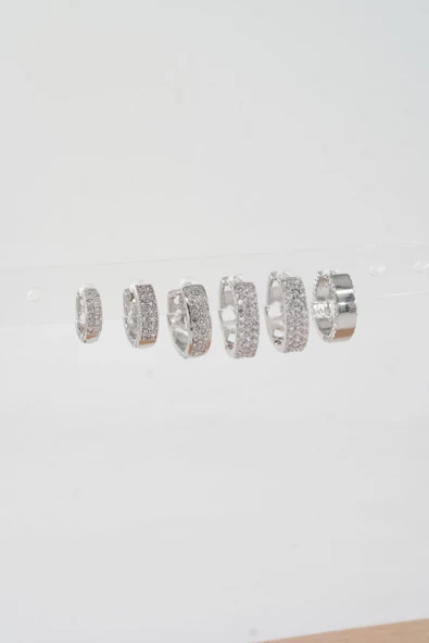 Kadın Vip Seri Özel Tasarım Baget Zirkon Taşlı 6'lı Küpe Seti - Resim 2