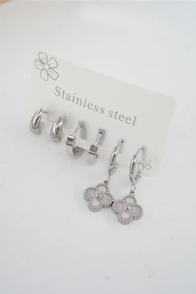 Kadın 316 L Paslanmaz Çelik Kararmaz  6'lı Küpe Seti ürün görseli