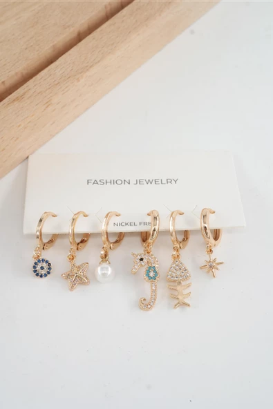 Kadın Vip Seri Özel Tasarım Baget Zirkon Taşlı 6'lı Küpe Seti ürün görseli