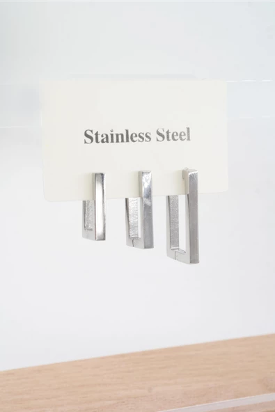 Kadın Vip Seri 316 L Paslanmaz Çelik Didörgen Model 3'lü Küpe Seti - Resim 2