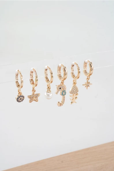 Kadın Vip Seri Özel Tasarım Baget Zirkon Taşlı 6'lı Küpe Seti - Resim 3