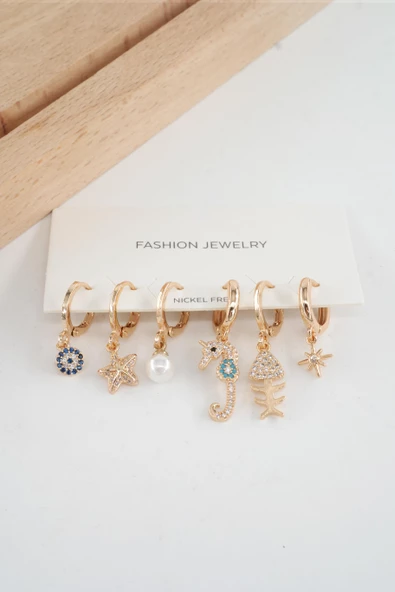 Kadın Vip Seri Özel Tasarım Baget Zirkon Taşlı 6'lı Küpe Seti - Resim 2