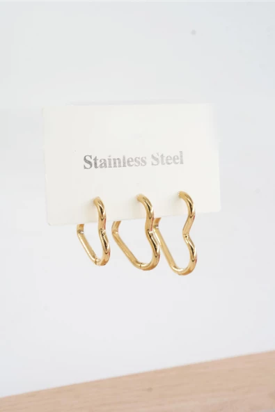 Kadın Vip Seri 316 L Paslanmaz Çelik Kalp Model 3'lü Küpe Seti - 2