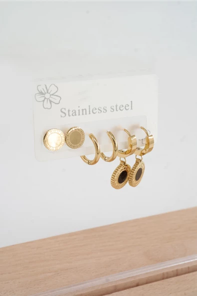 Kadın 316 L Paslanmaz Çelik Kararmaz  6'lı Küpe Seti - Resim 3