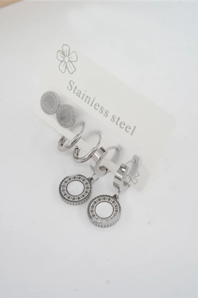 Kadın 316 L Paslanmaz Çelik Kararmaz  6'lı Küpe Seti ürün görseli