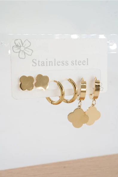 Kadın 316 L Paslanmaz Çelik Kararmaz  6'lı Küpe Seti - 3