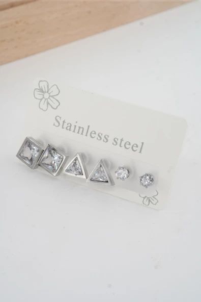 Kadın 316 L Paslanmaz Çelik Kararmaz  6'lı Küpe Seti ürün görseli