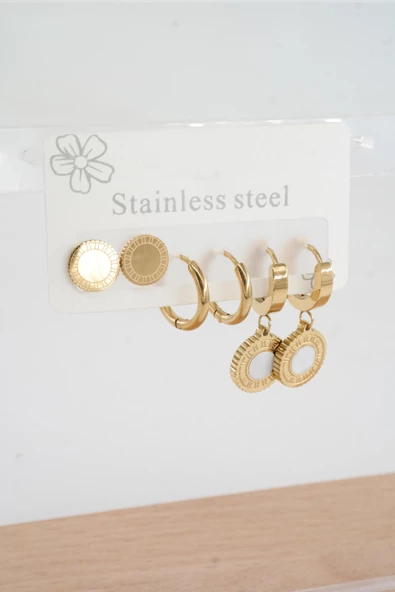 Kadın 316 L Paslanmaz Çelik Kararmaz  6'lı Küpe Seti - Resim 2