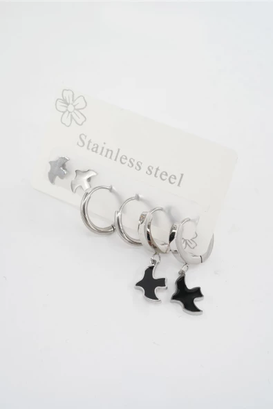 Kadın 316 L Paslanmaz Çelik Kararmaz  6'lı Küpe Seti - Resim 2