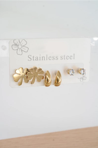 Kadın 316 L Paslanmaz Çelik Kararmaz  6'lı Küpe Seti ürün görseli