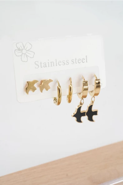 Kadın 316 L Paslanmaz Çelik Kararmaz  6'lı Küpe Seti - Resim 2