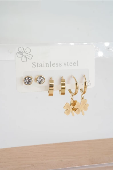 Kadın 316 L Paslanmaz Çelik Kararmaz  6'lı Küpe Seti - 3