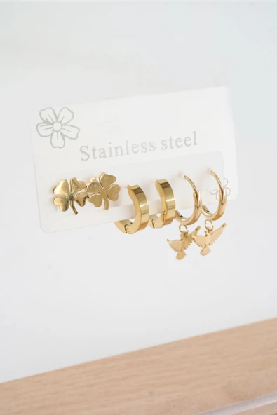 Kadın 316 L Paslanmaz Çelik Kararmaz  6'lı Küpe Seti - Resim 2