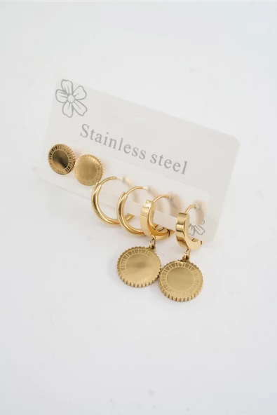 Kadın 316 L Paslanmaz Çelik Kararmaz  6'lı Küpe Seti ürün görseli