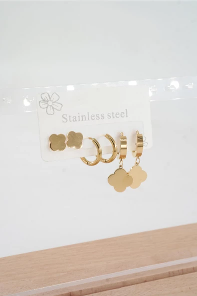 Kadın 316 L Paslanmaz Çelik Kararmaz  6'lı Küpe Seti - 4