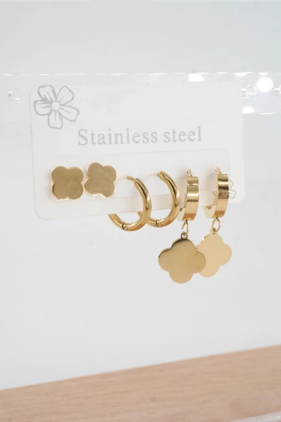 Kadın 316 L Paslanmaz Çelik Kararmaz  6'lı Küpe Seti - 2