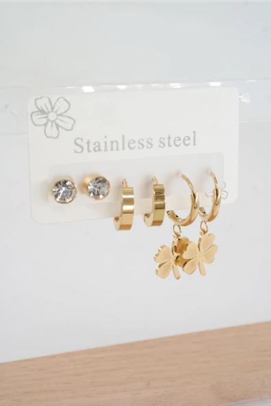 Kadın 316 L Paslanmaz Çelik Kararmaz  6'lı Küpe Seti - 2