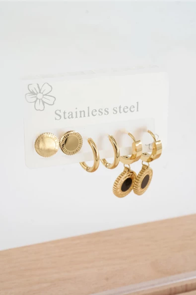 Kadın 316 L Paslanmaz Çelik Kararmaz  6'lı Küpe Seti - Resim 2