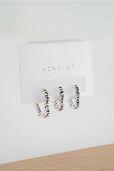 Kadın  Vip Seri Zirkon Taşlı 3'lü Küpe - 2