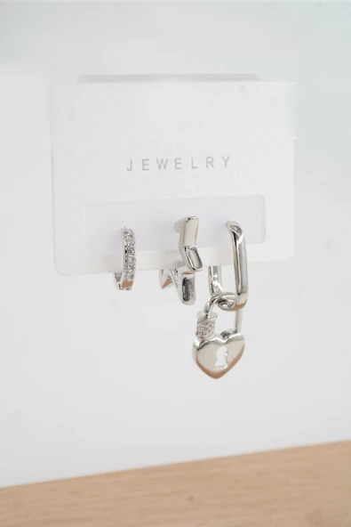 Kadın  Vip Seri Zirkon Taşlı 3'lü Küpe - Resim 2