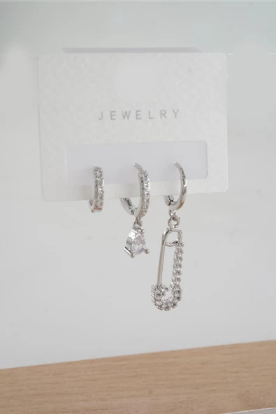 Kadın  Vip Seri Zirkon Taşlı 3'lü Küpe - Resim 2