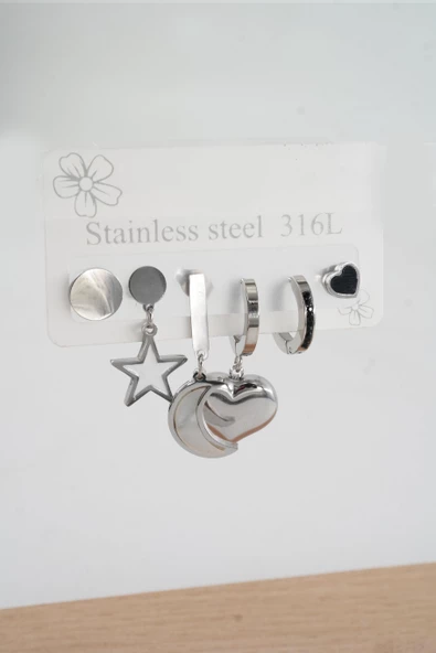 Kadın 316 L Paslanmaz Çelik Vip Seri Zirkon Taşlı 3'lü Küpe - Resim 2