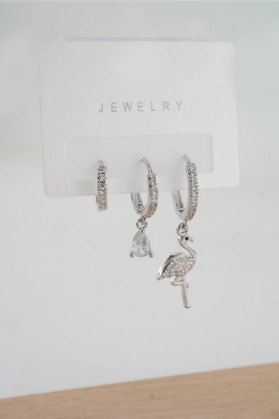 Kadın  Vip Seri Zirkon Taşlı 3'lü Küpe - Resim 2