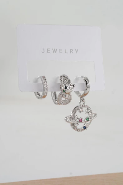 Kadın  Vip Seri Zirkon Taşlı 3'lü Küpe ürün görseli