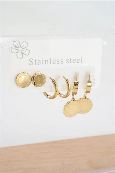 Kadın 316 L Paslanmaz Çelik Kararmaz  6'lı Küpe Seti - Resim 3