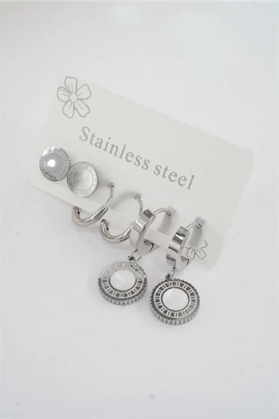 Kadın 316 L Paslanmaz Çelik Kararmaz  6'lı Küpe Seti - Resim 2