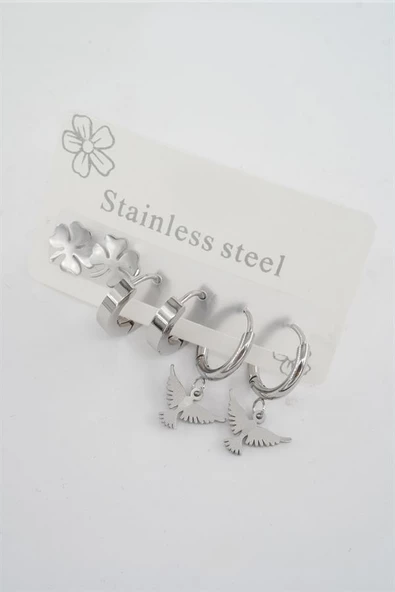 Kadın 316 L Paslanmaz Çelik Kararmaz  6'lı Küpe Seti - Resim 2