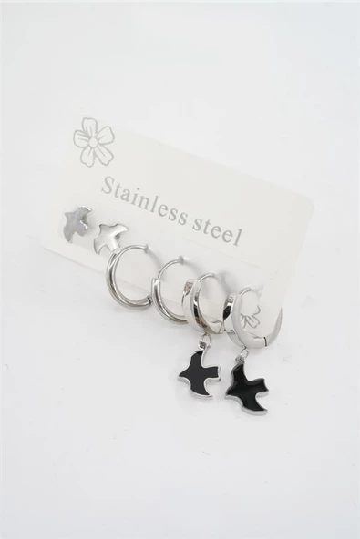 Kadın 316 L Paslanmaz Çelik Kararmaz  6'lı Küpe Seti - Resim 2