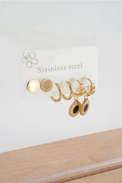 Kadın 316 L Paslanmaz Çelik Kararmaz  6'lı Küpe Seti - Resim 3