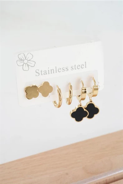 Kadın 316 L Paslanmaz Çelik Kararmaz  6'lı Küpe Seti - Resim 2