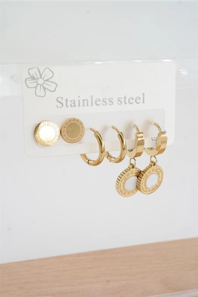 Kadın 316 L Paslanmaz Çelik Kararmaz  6'lı Küpe Seti - Resim 2