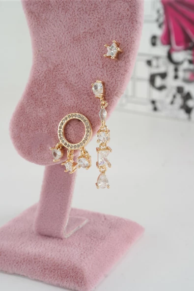 Kadın Vip Seri Anti alerjenik 3'lü Küpe YSX0014 - Resim 2