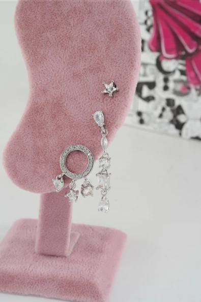 Kadın Vip Seri Anti alerjenik 3'lü Küpe YSX0015 - Resim 2