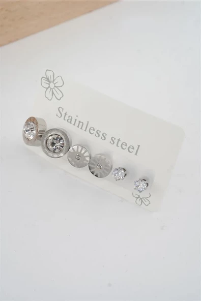 Kadın 316 L Paslanmaz Çelik Kararmaz  6'lı Küpe Seti ürün görseli