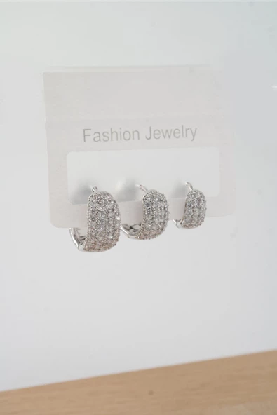 Kadın Vip Seri Zirkon Taşlı 3 Boy 3'lü Küpe Seti - Resim 2