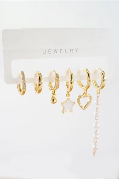 Kadın Vip Seri Zirkon Taşlı Karışık Figürlü 6'lı Küpe Seti ürün görseli