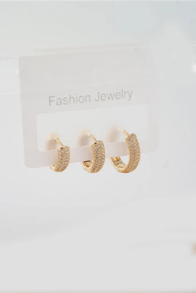 Kadın Vip Seri Zirkon Taşlı 3 Boy 3'lü Küpe Seti