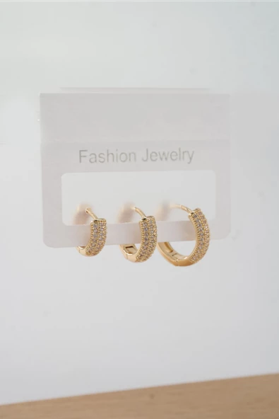 Kadın Vip Seri Zirkon Taşlı 3 Boy 3'lü Küpe Seti - 2