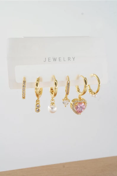 Kadın Vip Seri Zirkon Taşlı Karışık Figürlü 6'lı Küpe Seti ZRK0023 ürün görseli