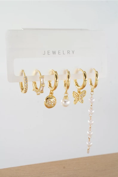 Kadın Vip Seri Zirkon Taşlı Karışık Figürlü 6'lı Küpe Seti ZRK0027 - Resim 2