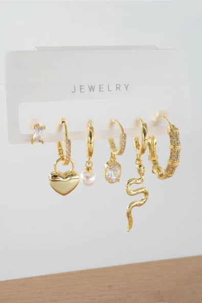 Kadın Vip Seri Zirkon Taşlı Karışık Figürlü 6'lı Küpe Seti ZRK0032 ürün görseli