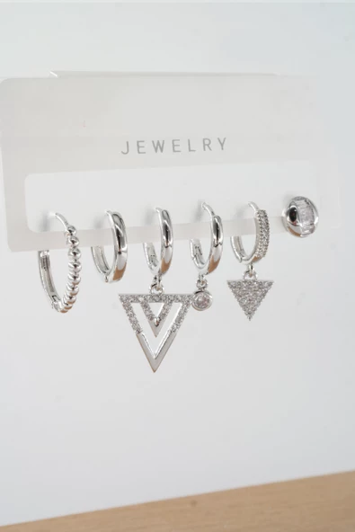 Kadın Vip Seri Zirkon Taşlı Karışık Figürlü 6'lı Küpe Seti ZRK0018 - 2